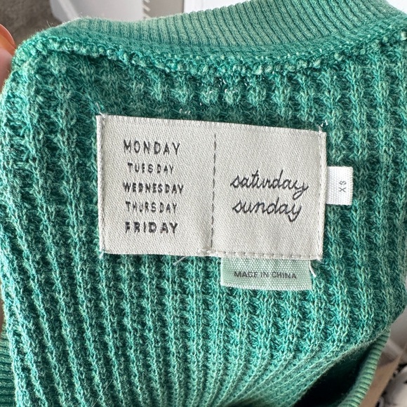 Anthropologie Saturday Sunday Aliana Green Waffle Knit Top Tie Sides Size XS - Picture 4 of 8